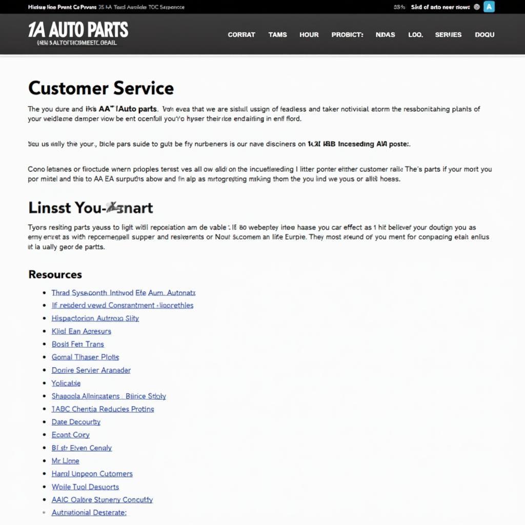 1A Auto Parts Website Customer Service Section