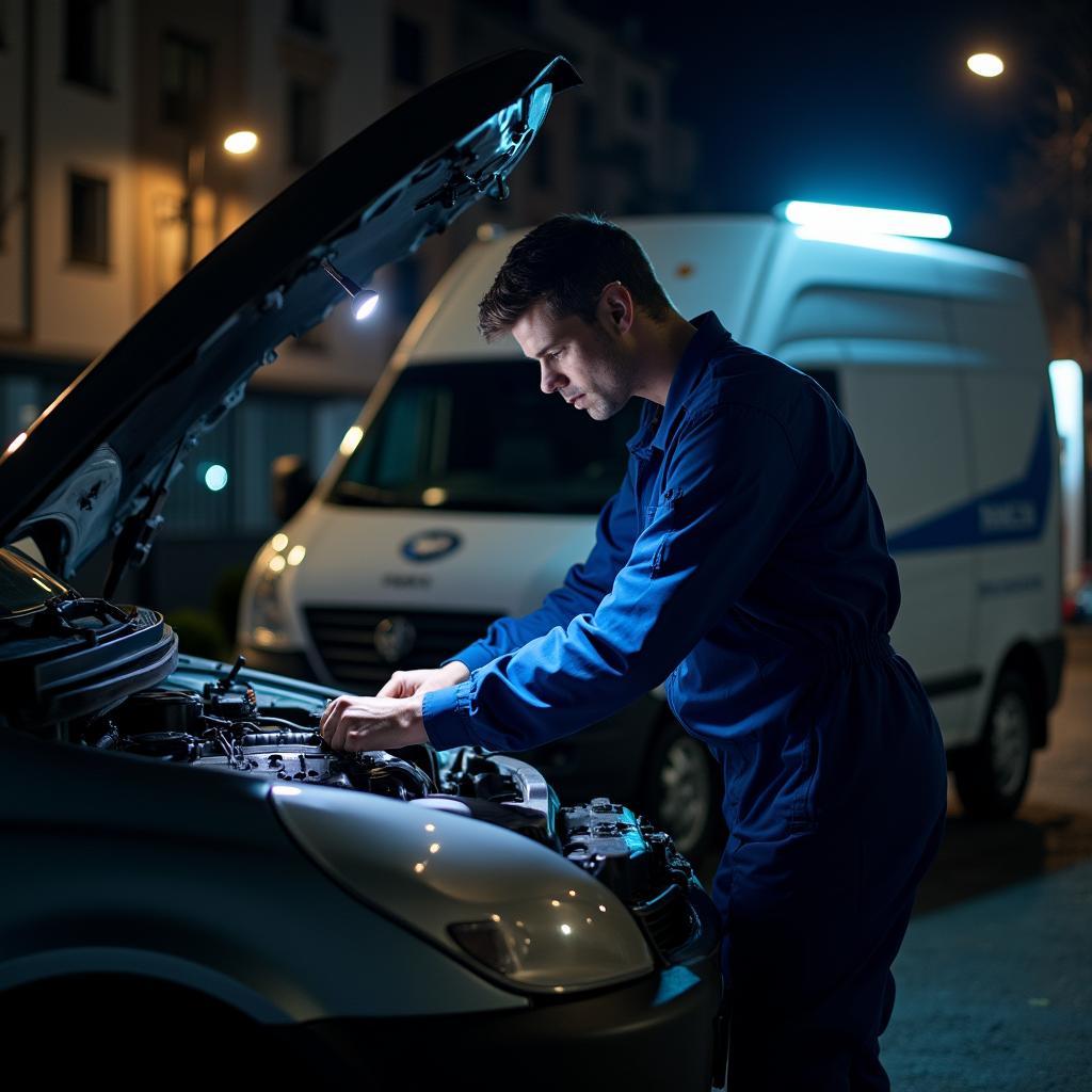 Mobile mechanic repairing a car on the side of the road in Oklahoma City