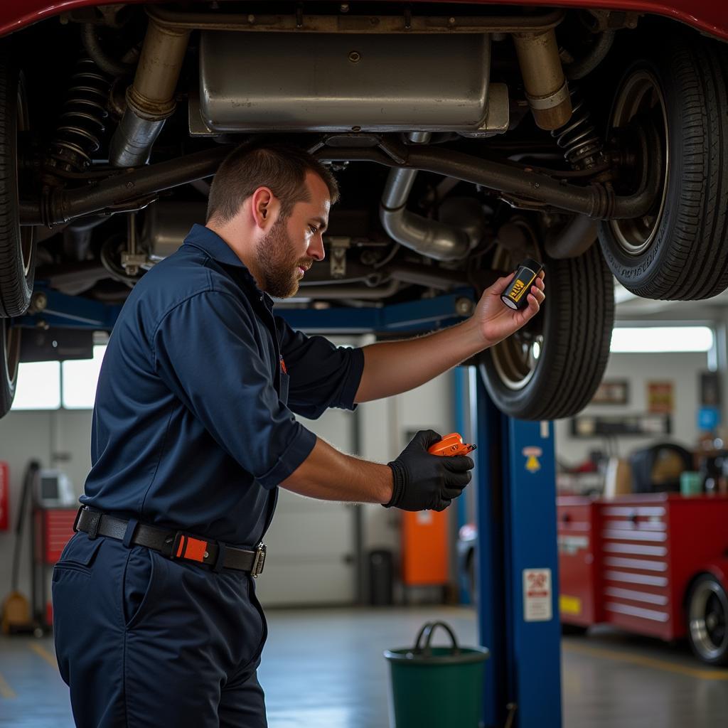 Mechanic Inspecting a Datsun 240z