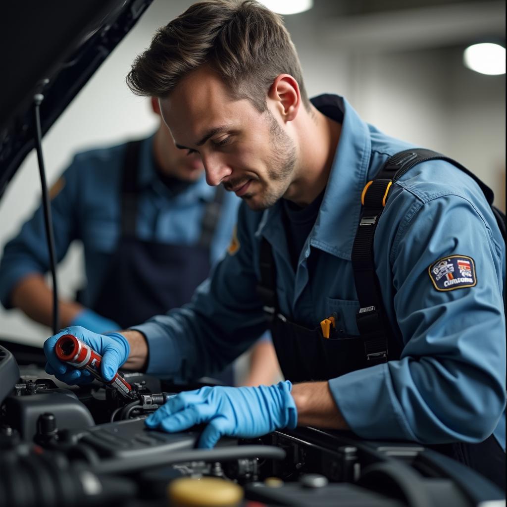 Skilled technician working on a car engine