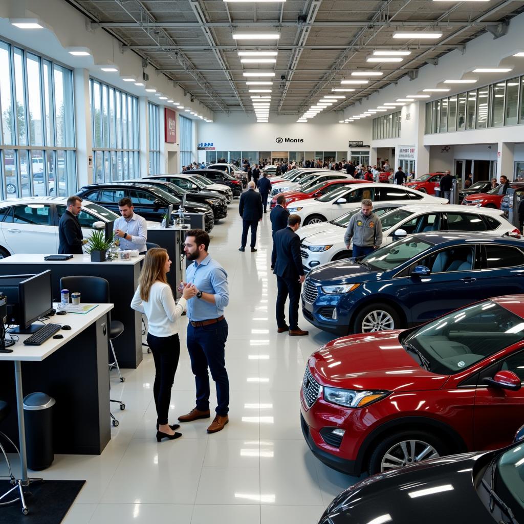 Modern car dealership showcasing a wide array of vehicles