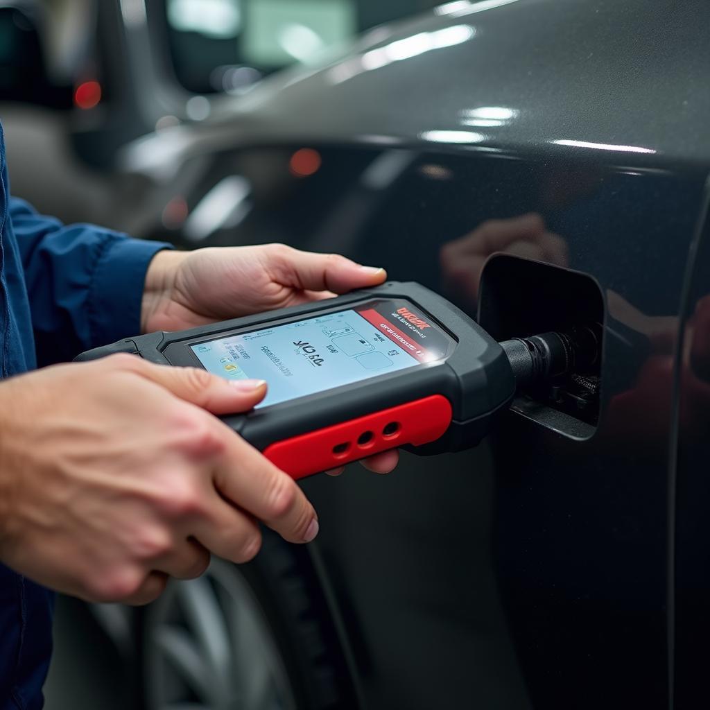 Mechanic performing engine diagnostics using a scan tool in Boone