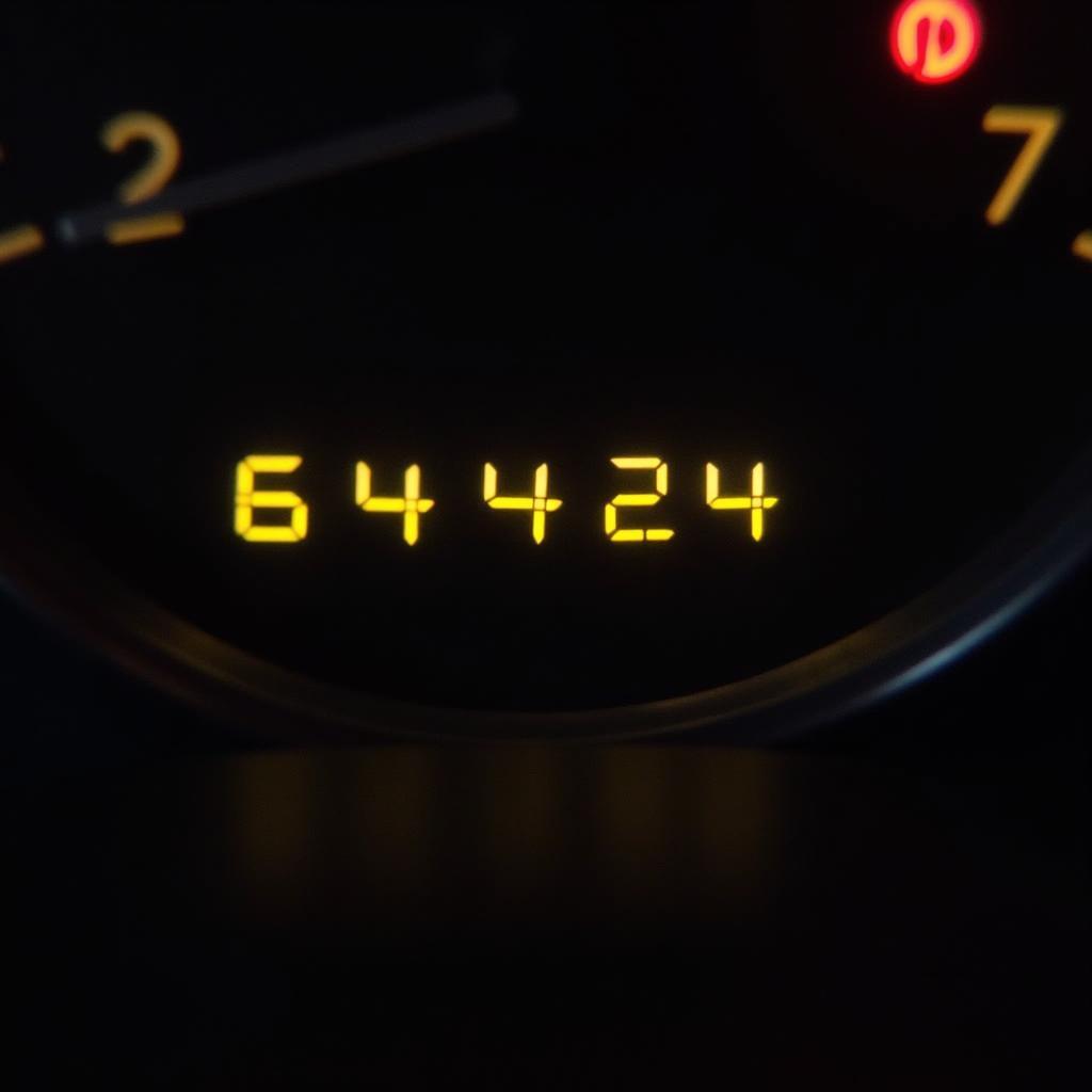 Car dashboard displaying "64424 auto service" code