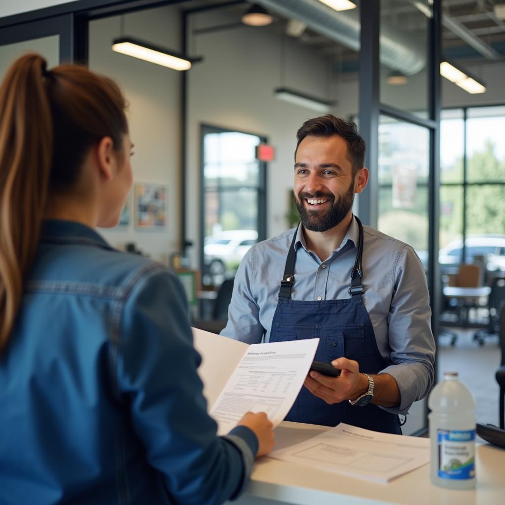 Customer talking to a service advisor at a 770 auto service center