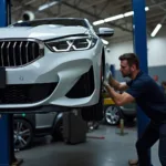 BMW 8 Series undergoing maintenance