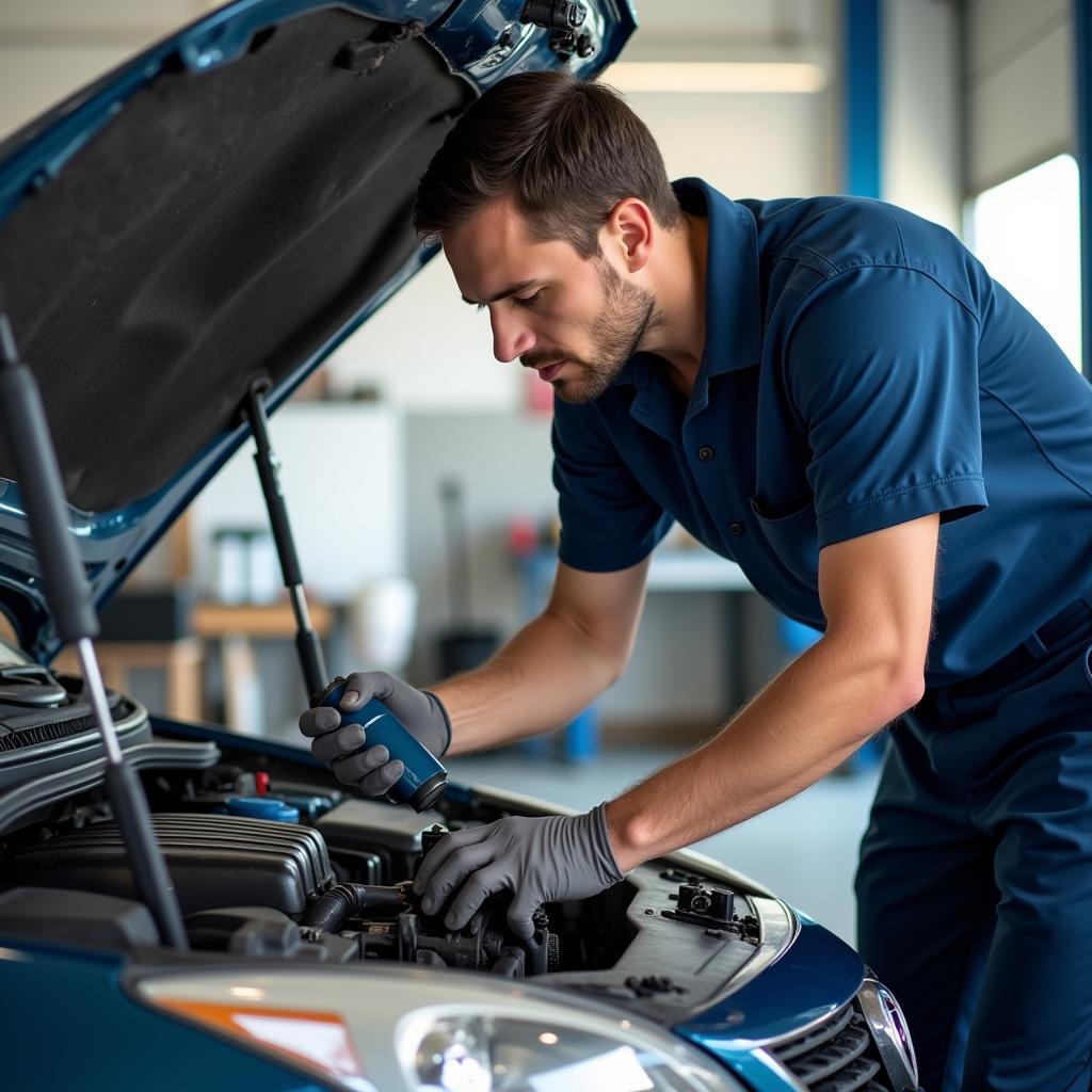 Mechanic inspecting a car engine in Duluth GA