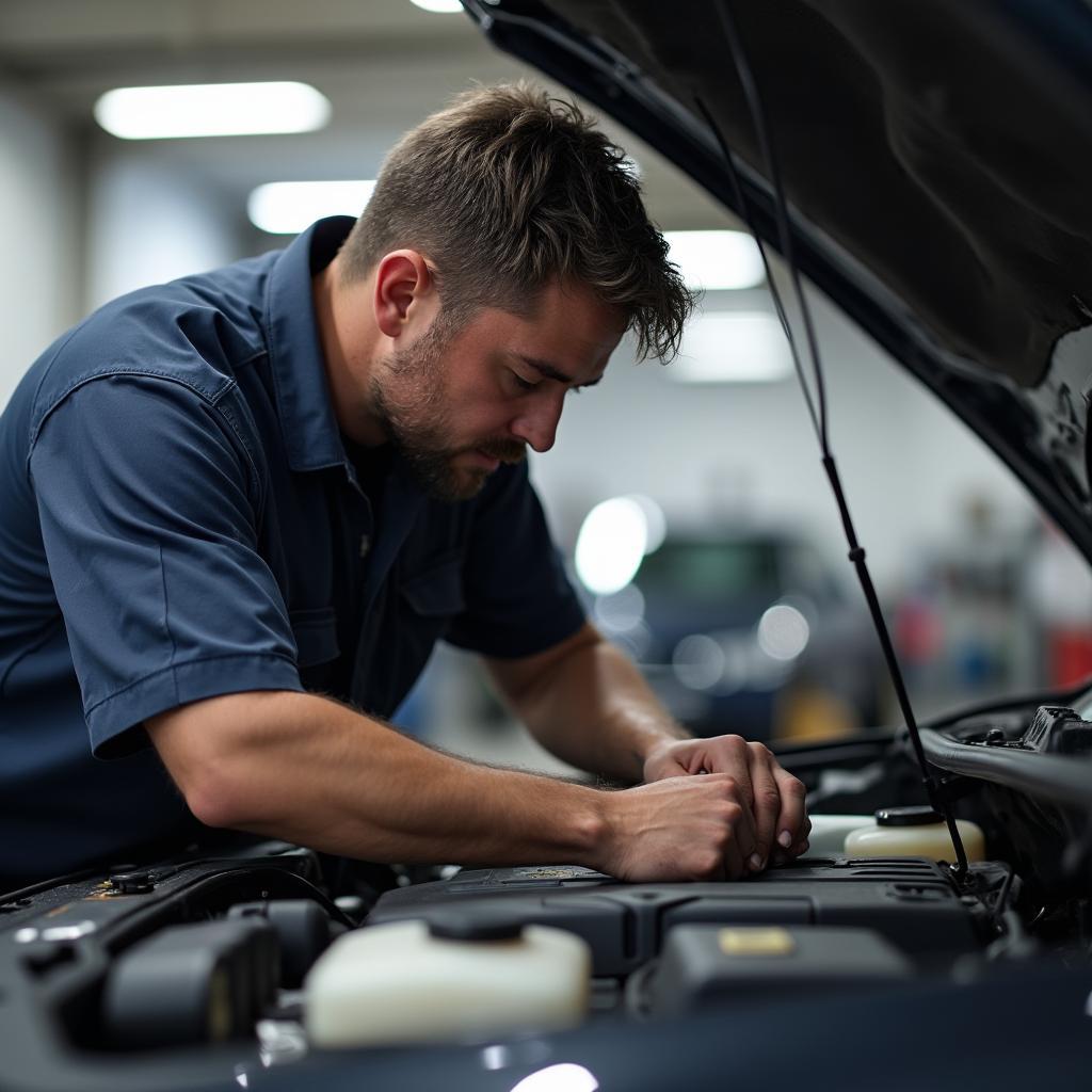 Skilled technician working on a car engine