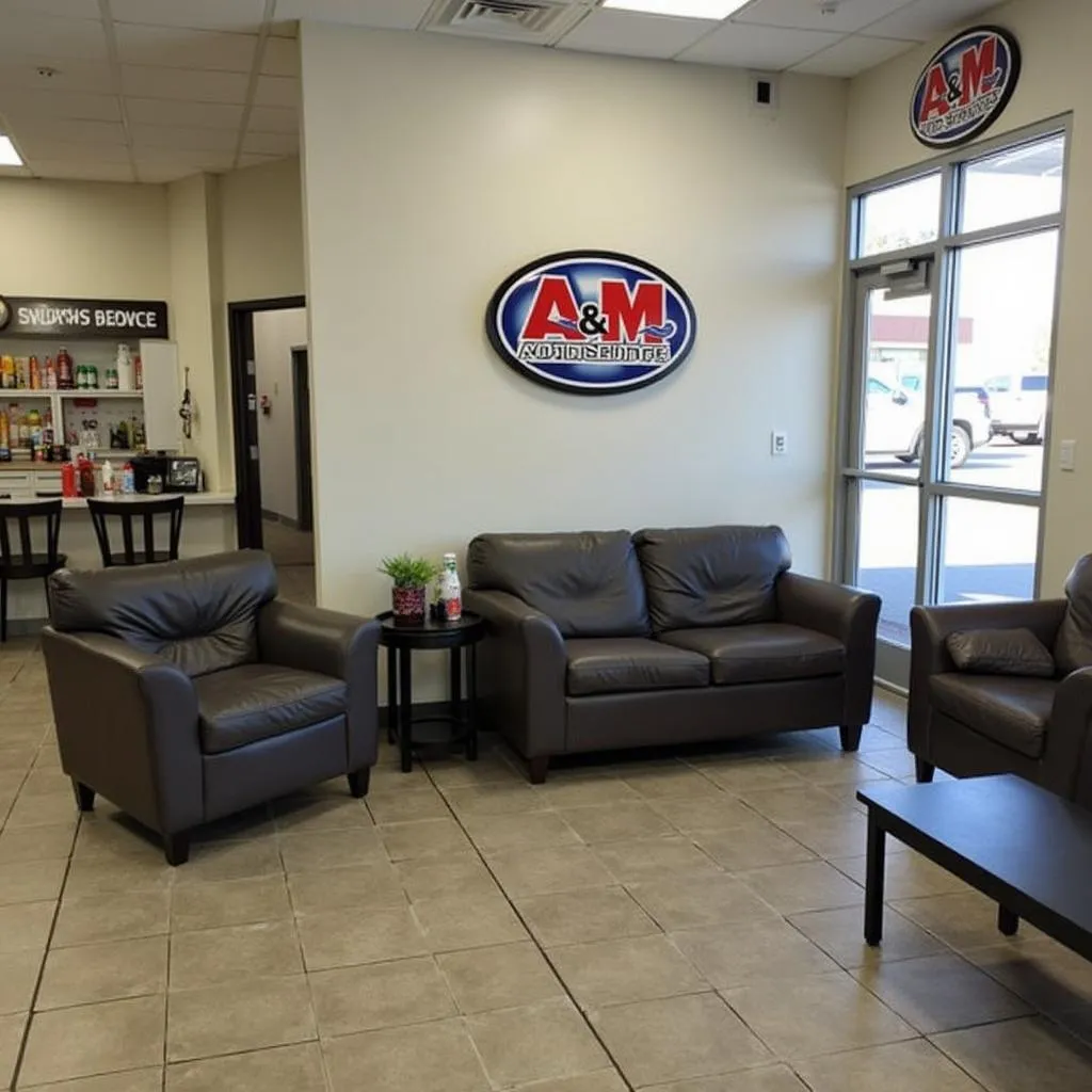 Comfortable and well-lit waiting area at A &amp; M Auto Service