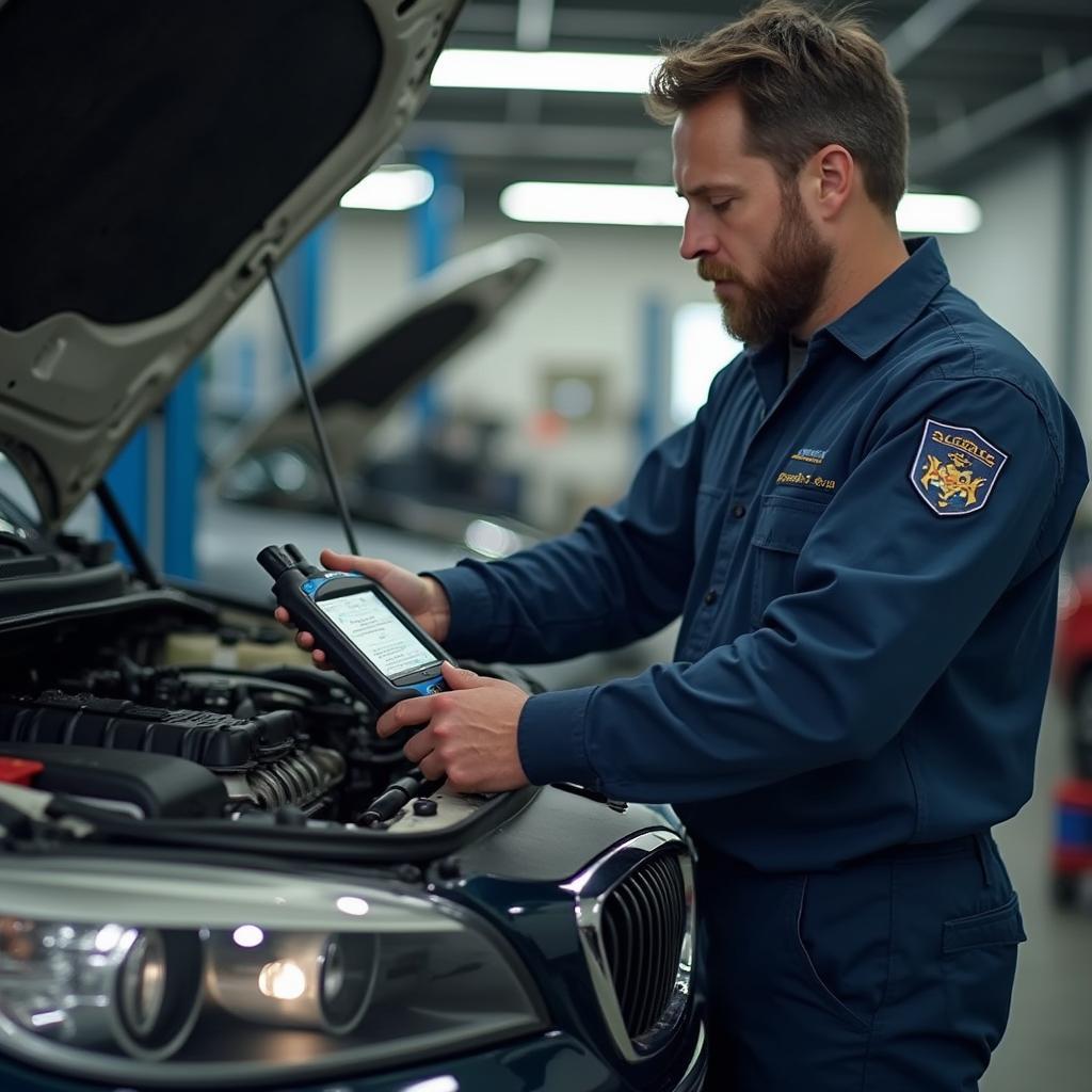 Car Mechanic Inspecting Vehicle