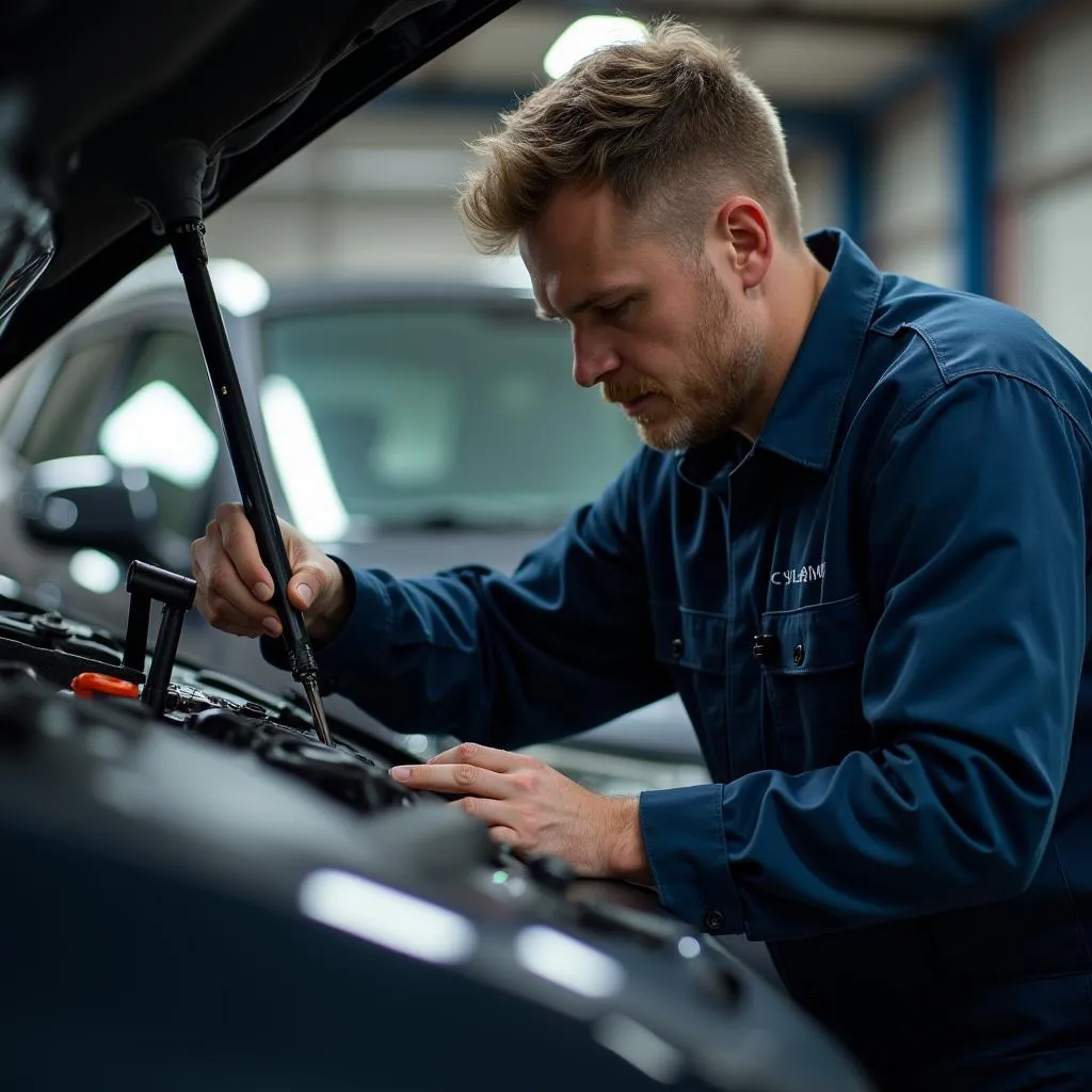 Skilled Technician Working on a Car at A Plus Auto Service Center