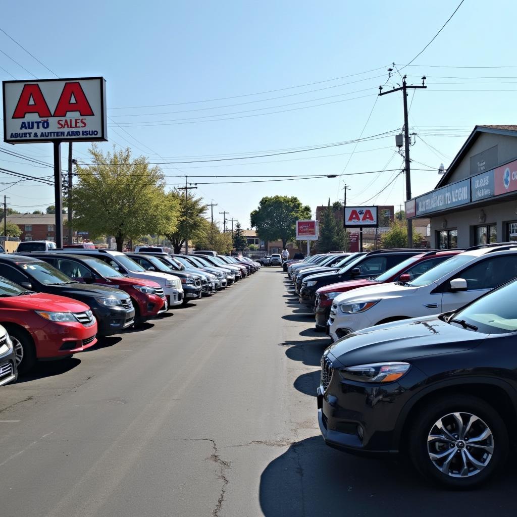 Car dealership lot with a variety of vehicles