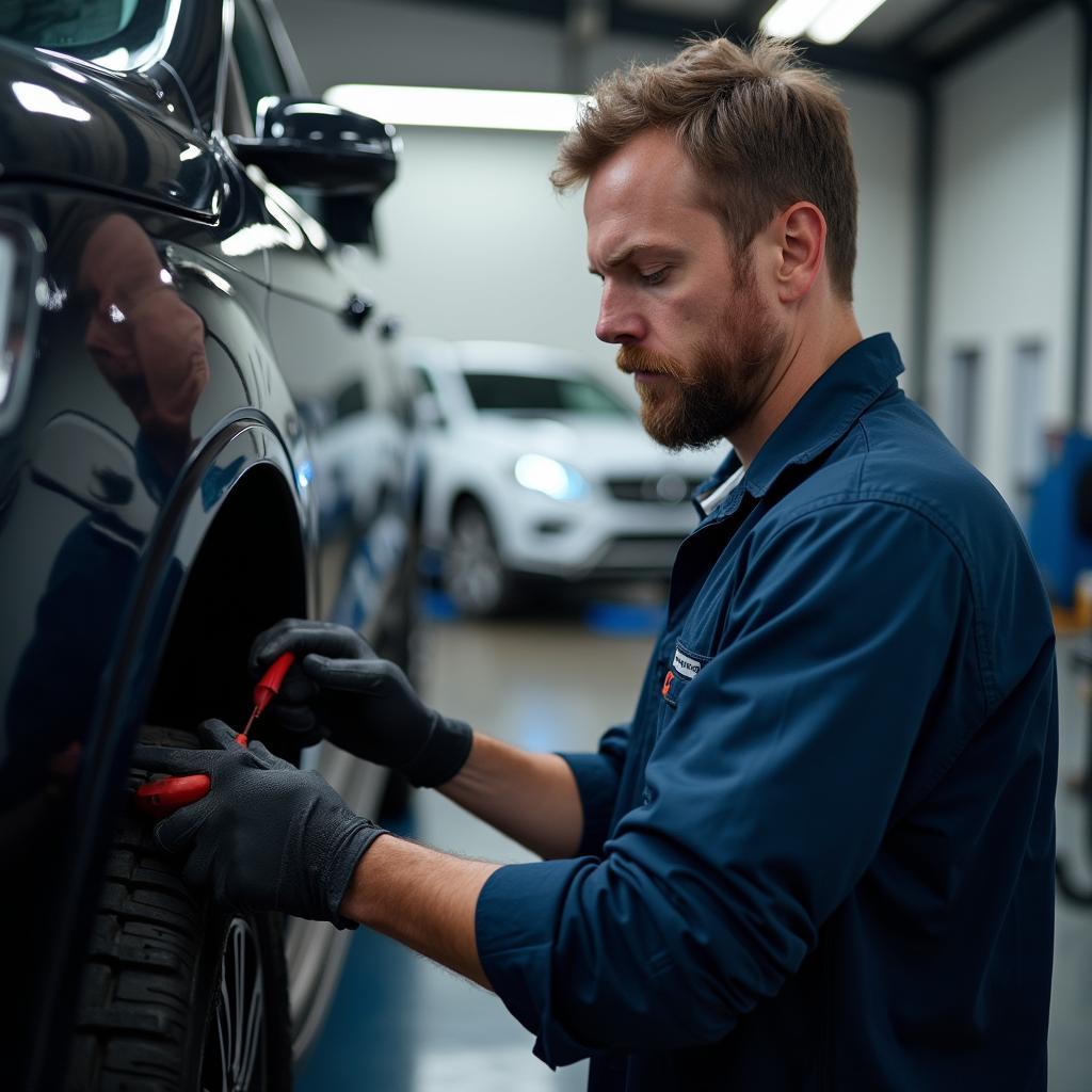 Skilled technician working on a car at AA Auto Service Center.