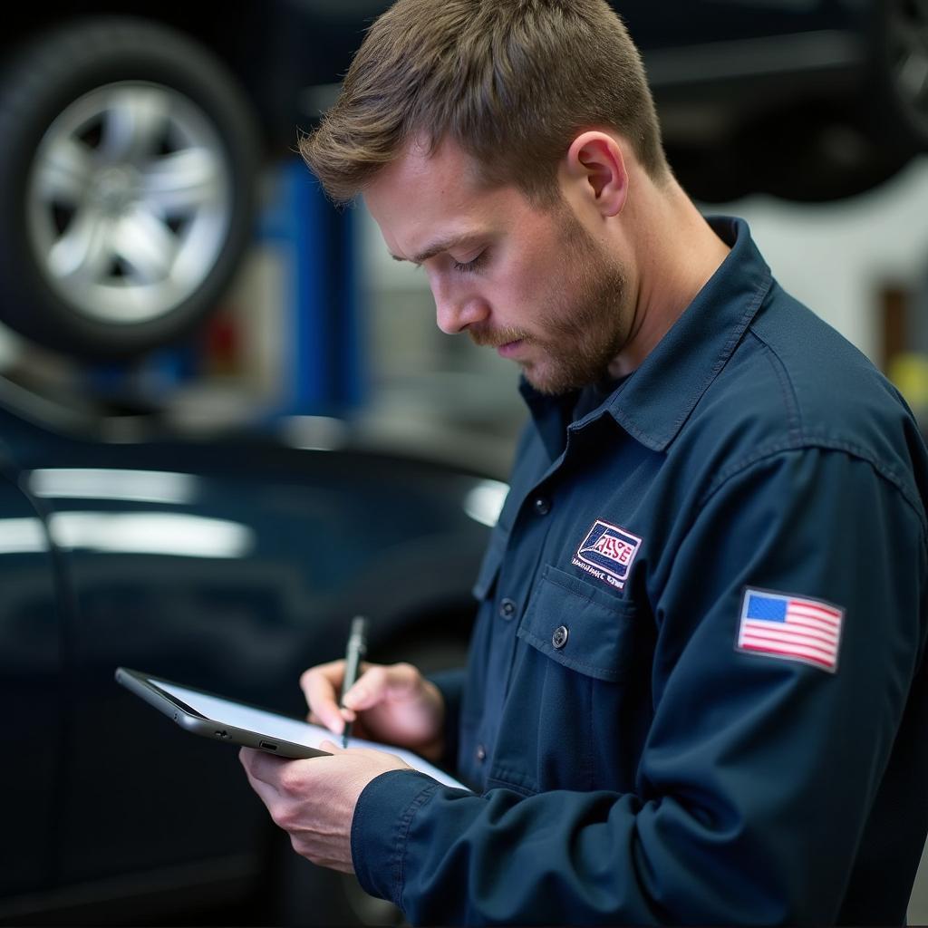 AAA Certified Mechanic Performing Vehicle Inspection