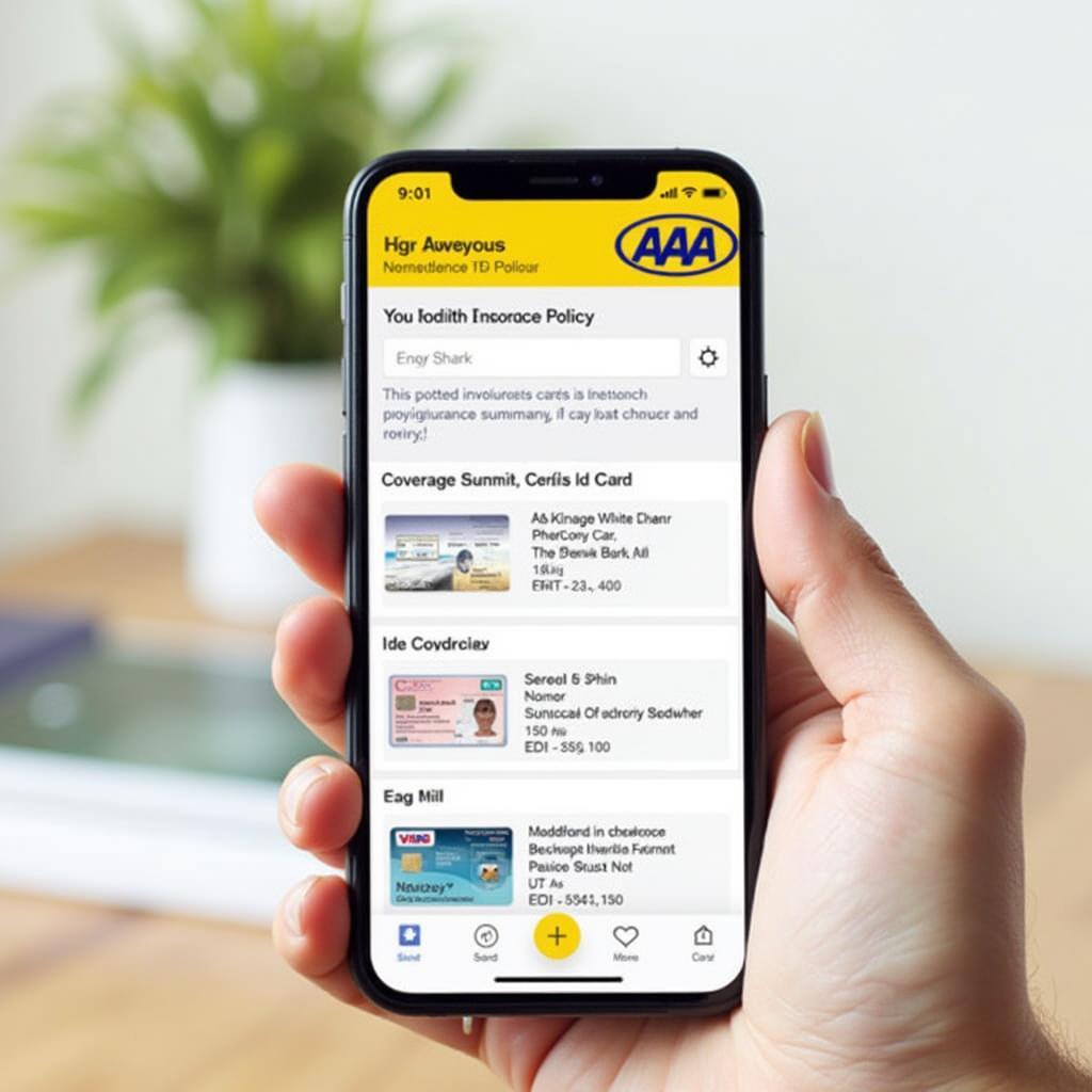 AAA Mobile App displaying Insurance Policy