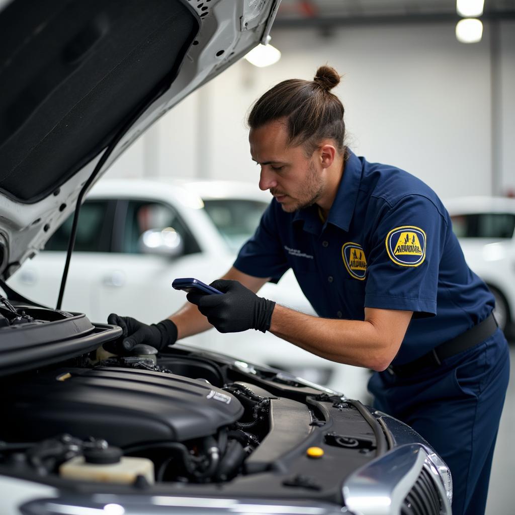 AAA Representative Inspecting Used Car