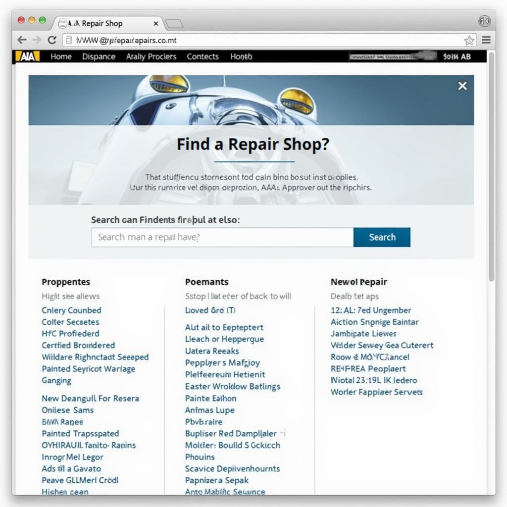 AAA Website Screenshot - Finding a Repair Shop