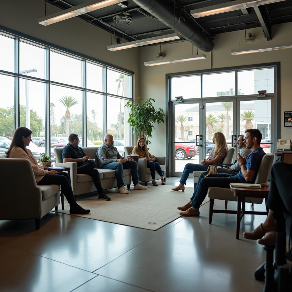 Comfortable and modern customer lounge at Aaron's Auto Service