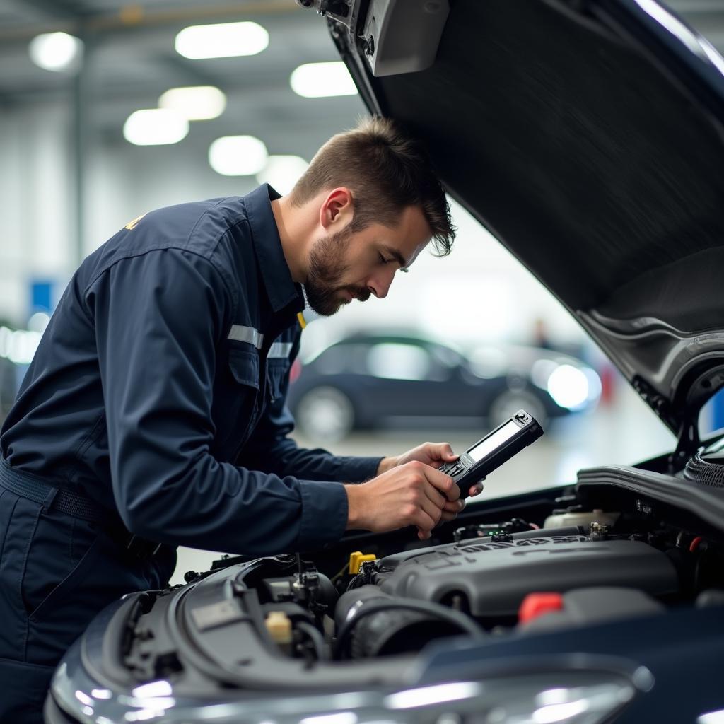 Experienced auto service technician working on a car engine