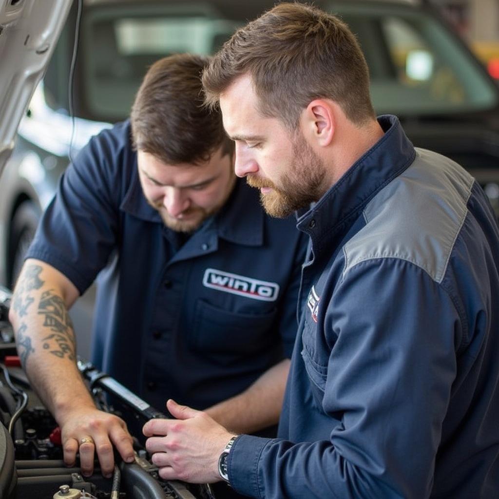 Modern and well-equipped Aarts Auto Service garage with mechanics working on vehicles