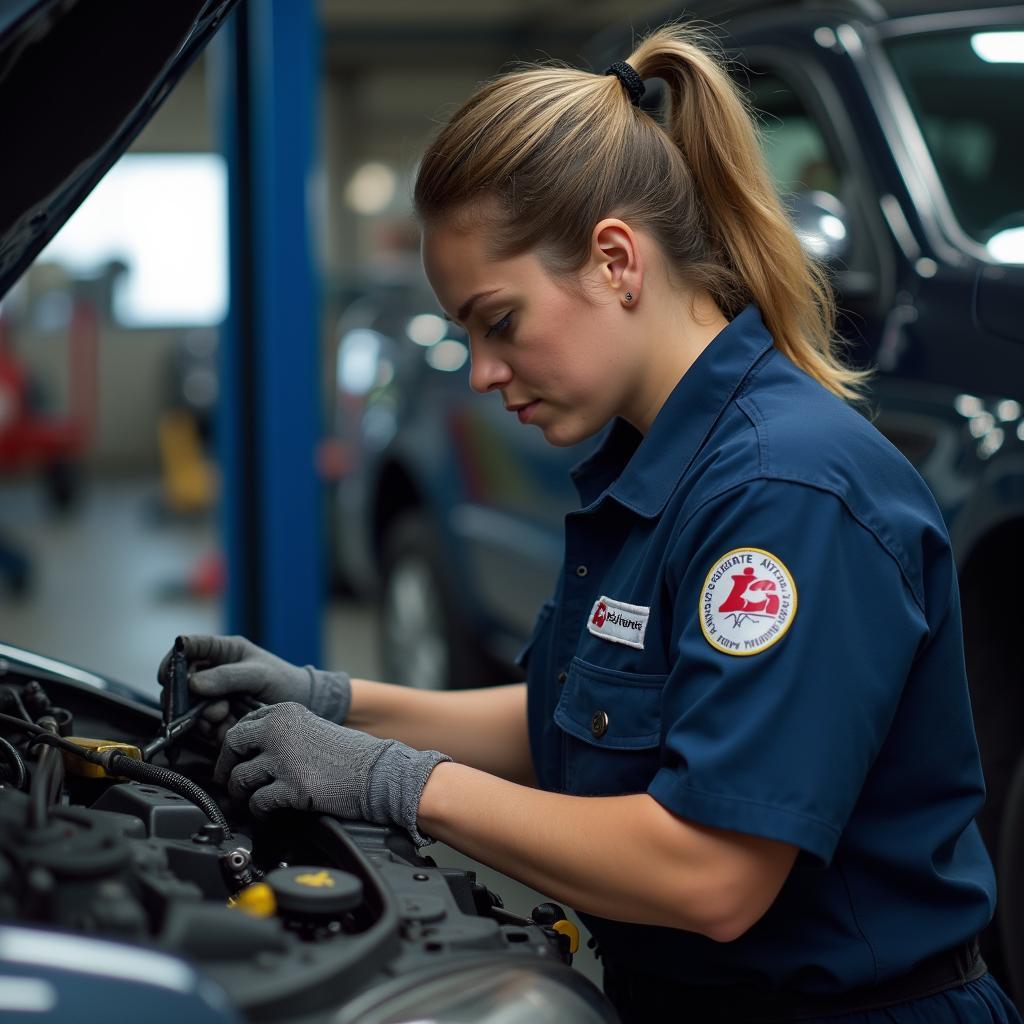 Skilled auto service technician working on a car in Wymondham