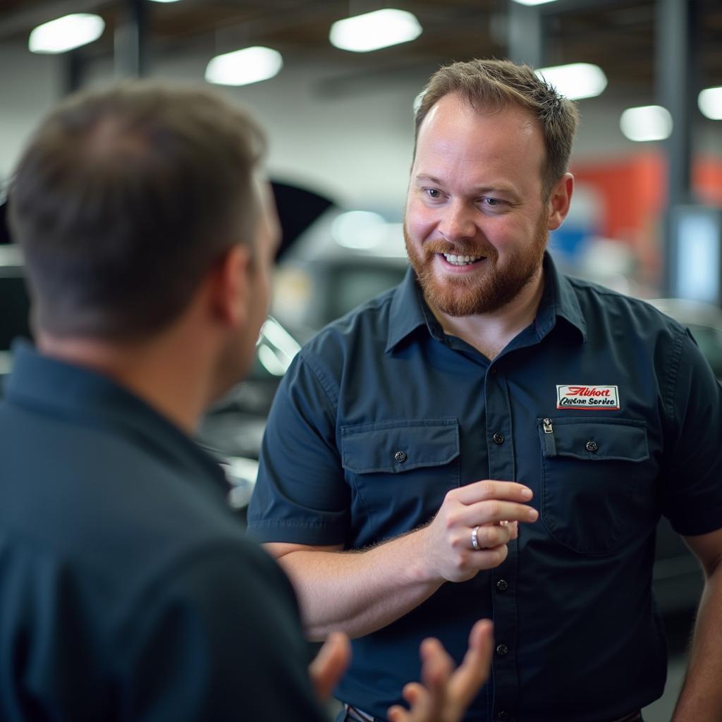 Abbott Auto Service Service Advisor Discussing Repair Options with a Customer