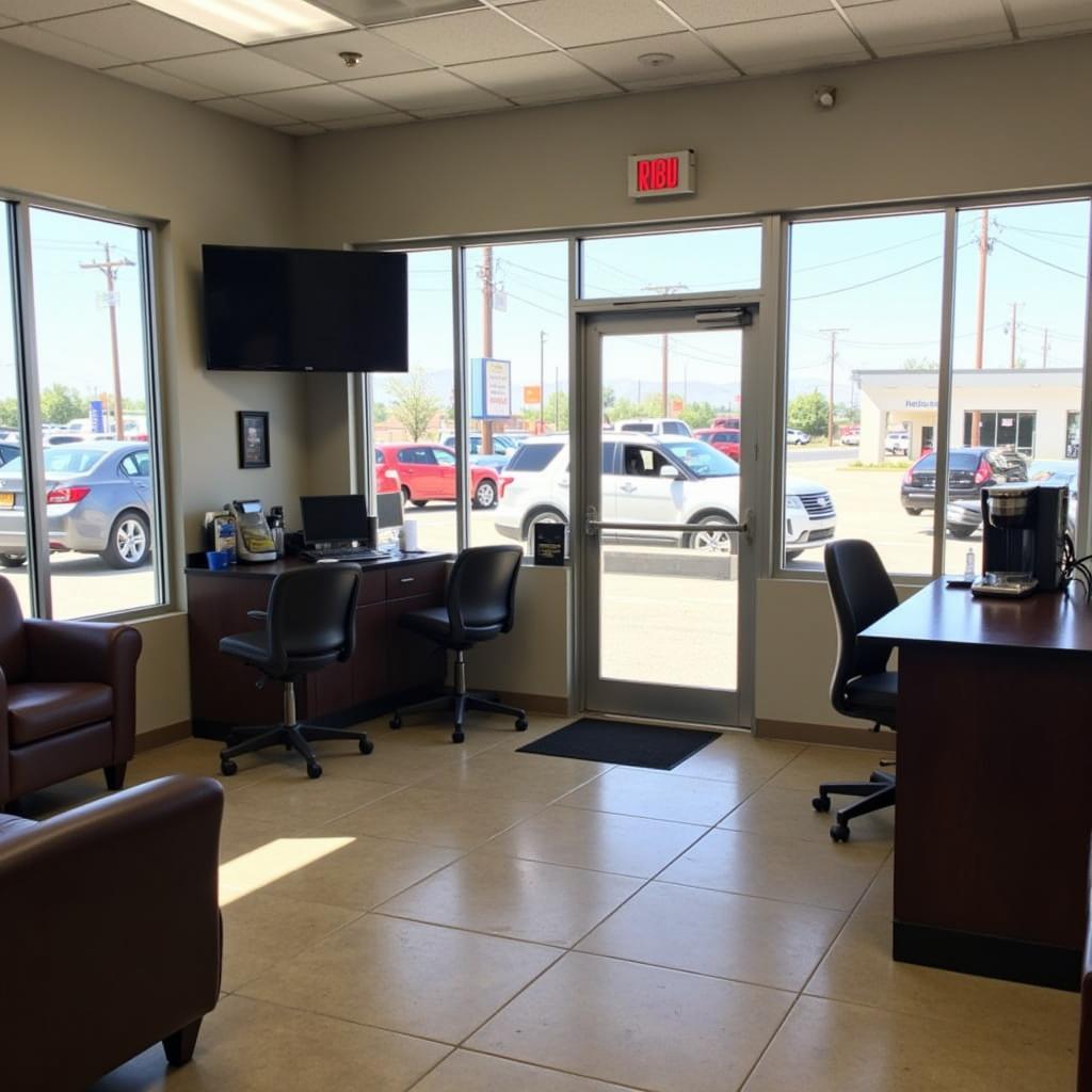 Comfortable and modern waiting area in Abbott's Auto Service with amenities like Wi-Fi and coffee