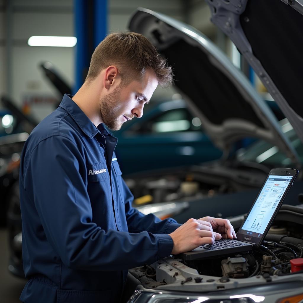 Mechanic Performing Car Diagnostics in Aberdeen SD