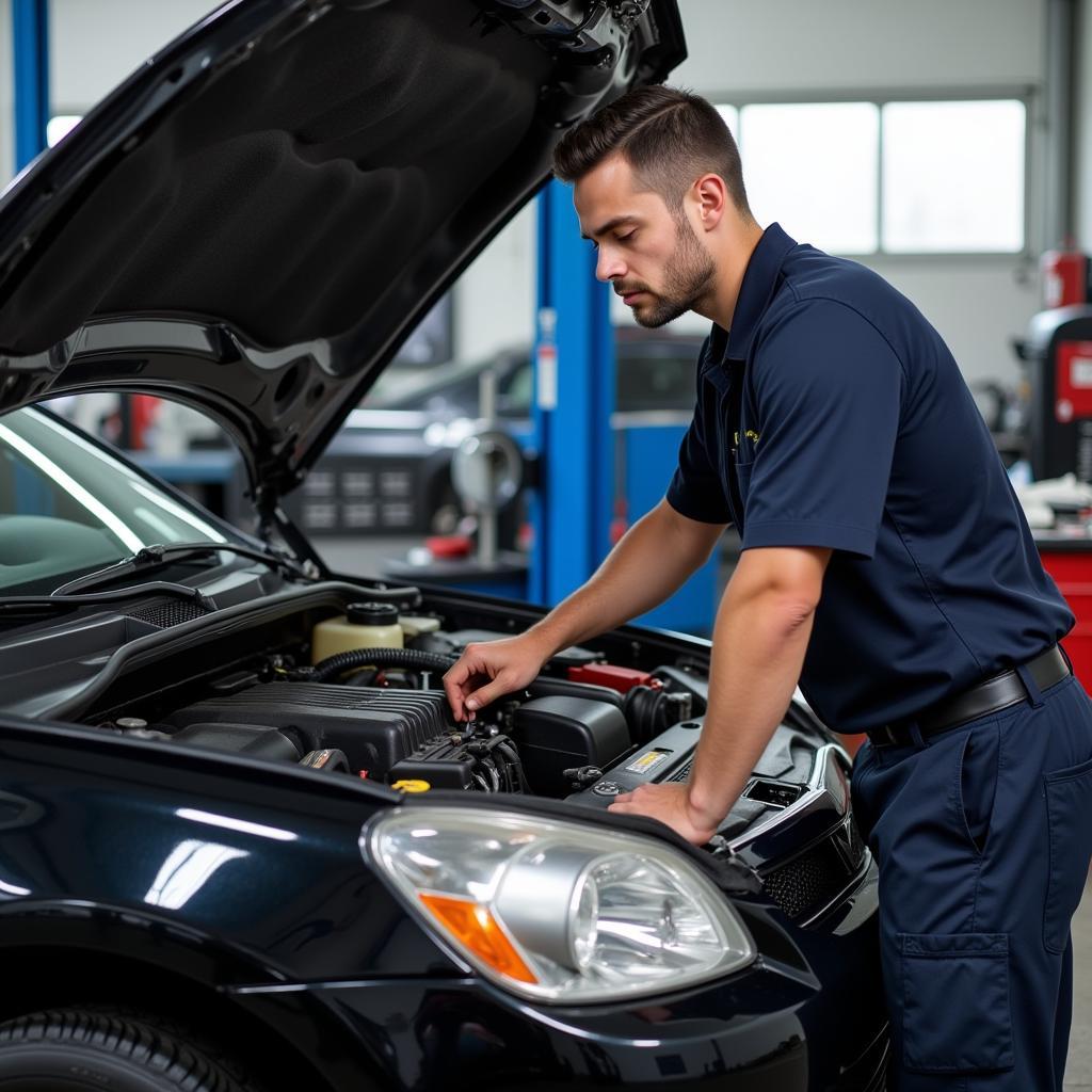 Experienced Mechanic Inspecting a Car Engine