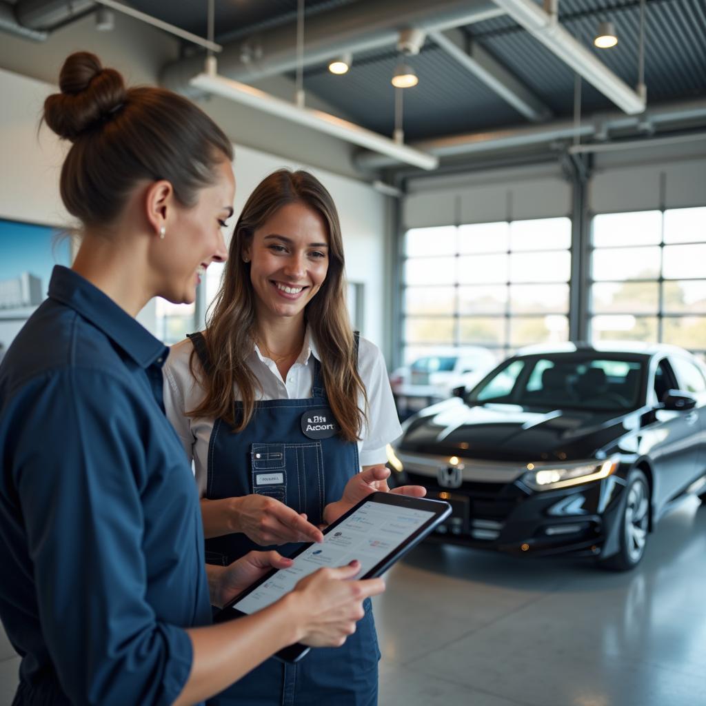 Customer service representative discussing car service options for a Honda Accord in Bukit Merah