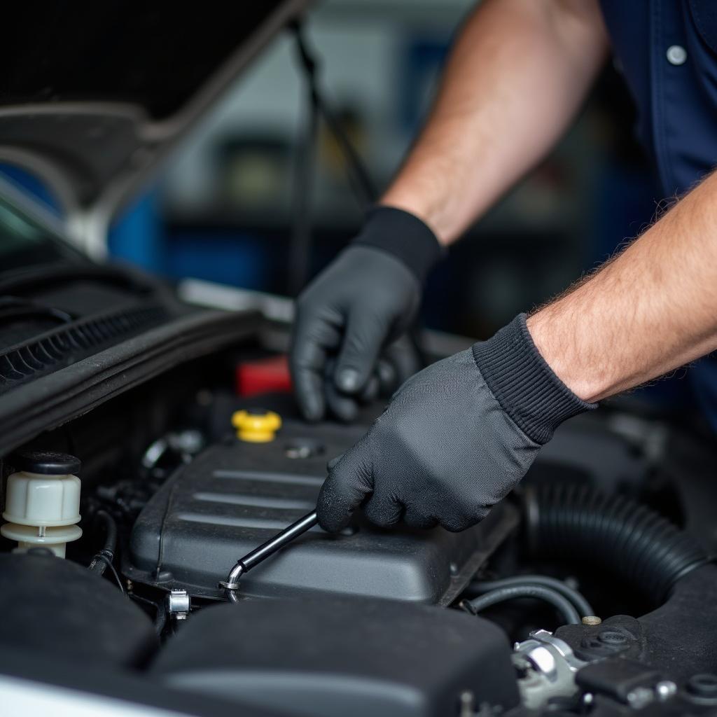 Mechanic inspecting a car engine