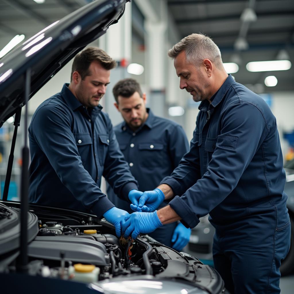 Skilled Mechanics Working on a Car