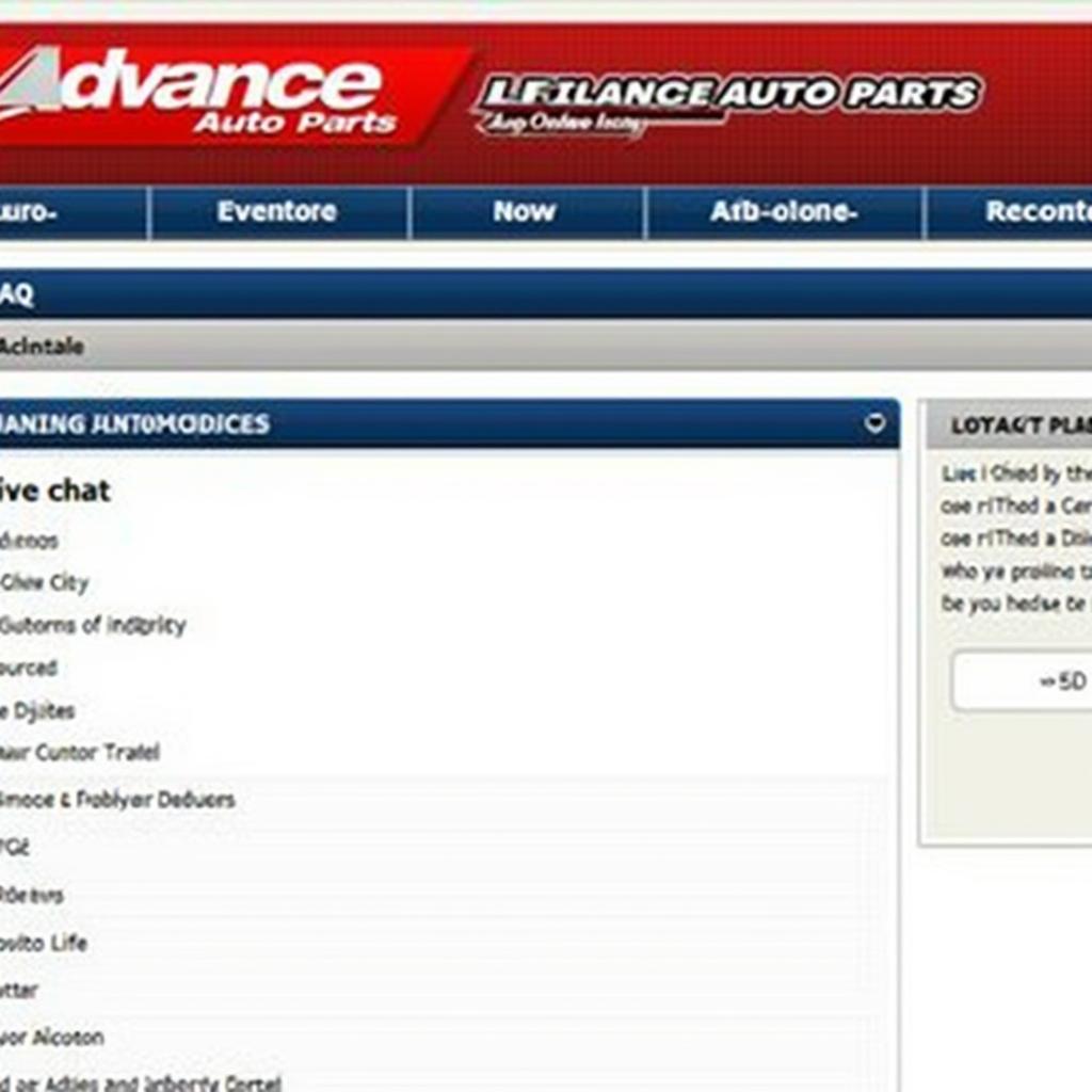 Advance Auto Parts Website Customer Service Page