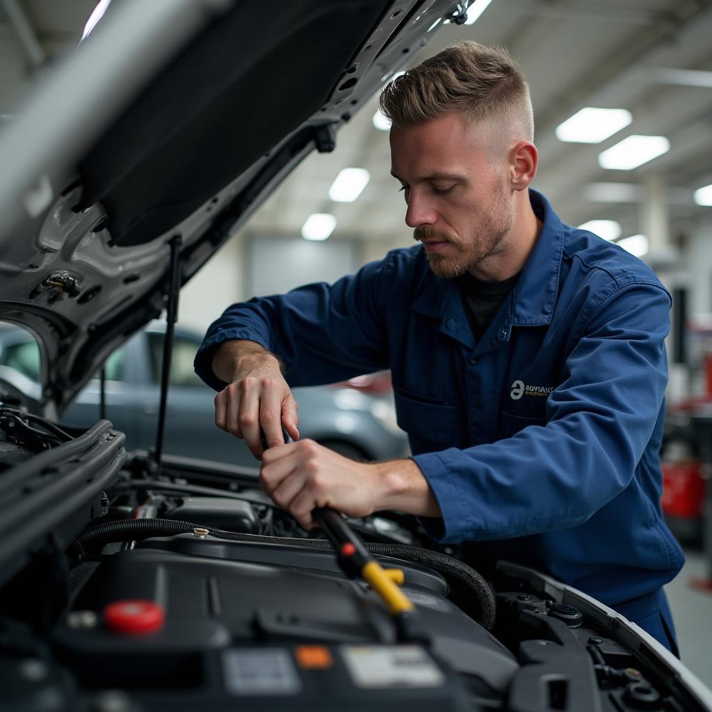 Skilled technician performing car maintenance