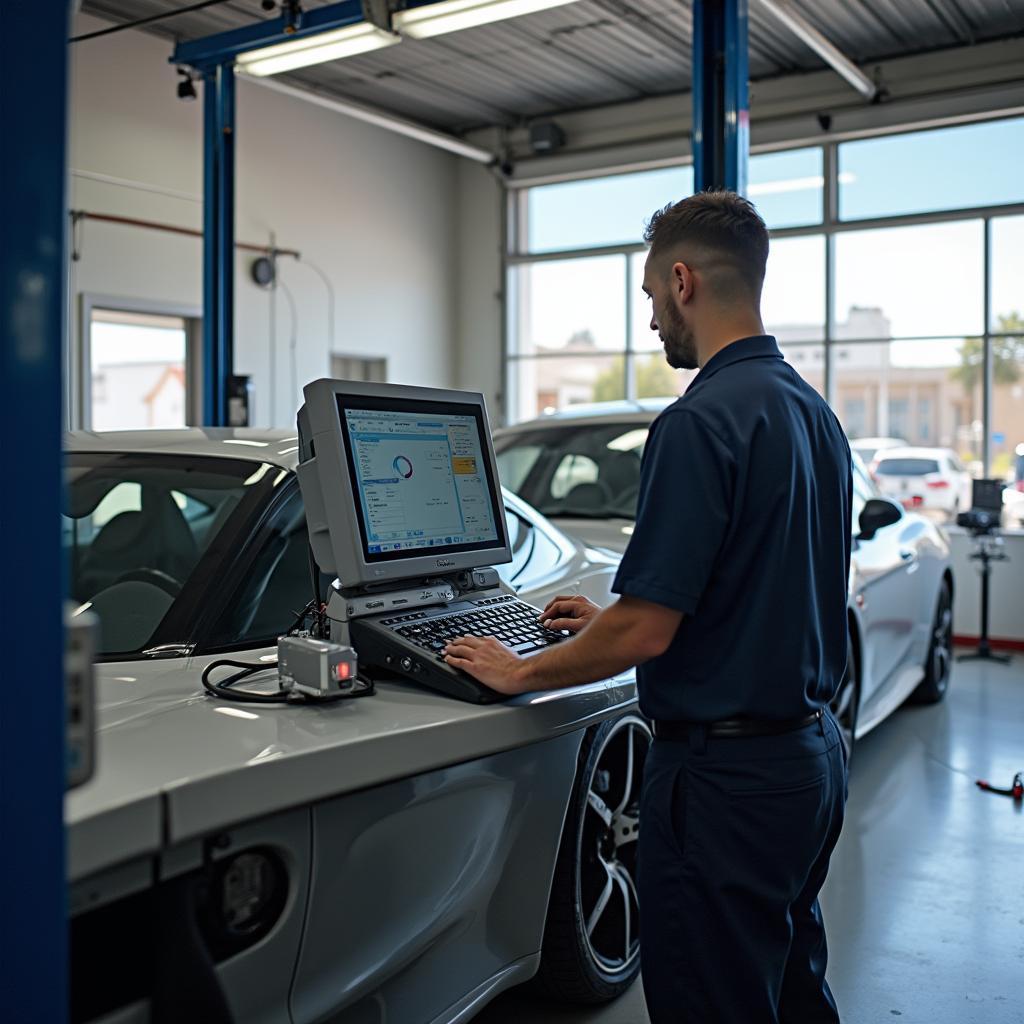 Modern diagnostic equipment in an auto service center