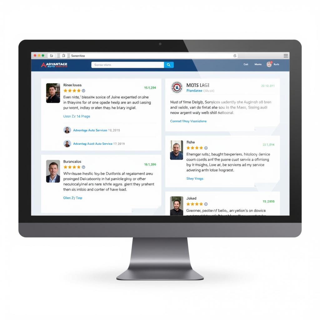 Customer reviews displayed on a computer screen about advantage auto services johnstown