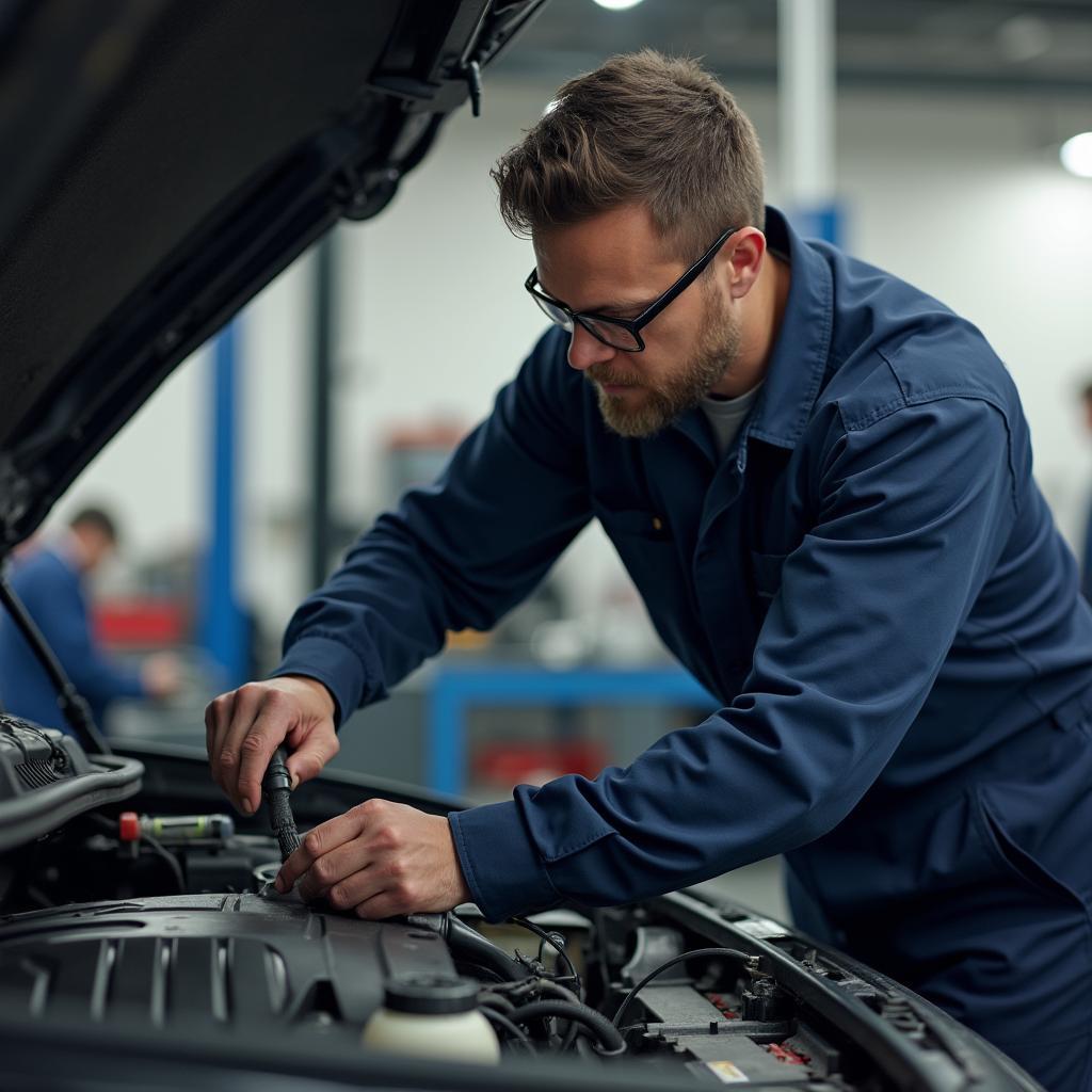 Mechanic inspecting a car's engine