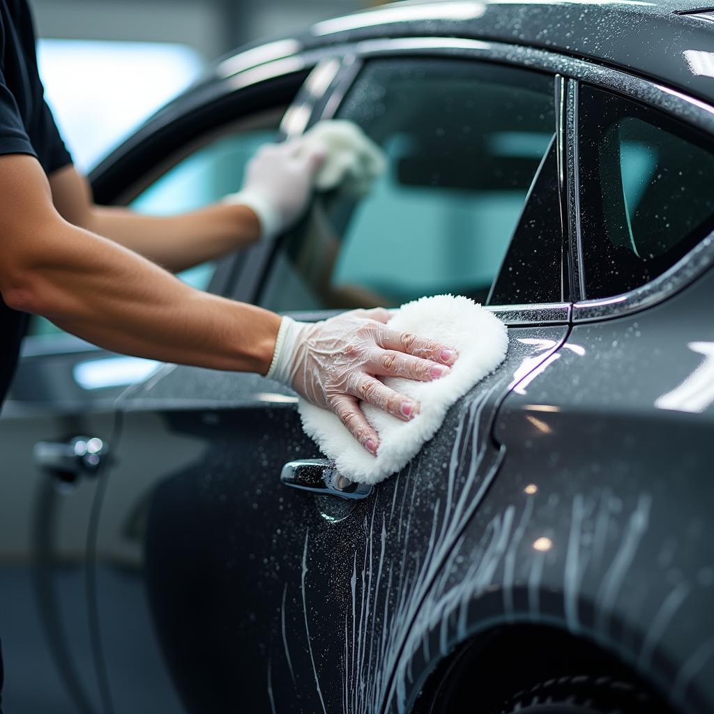 Car getting a professional detailing service