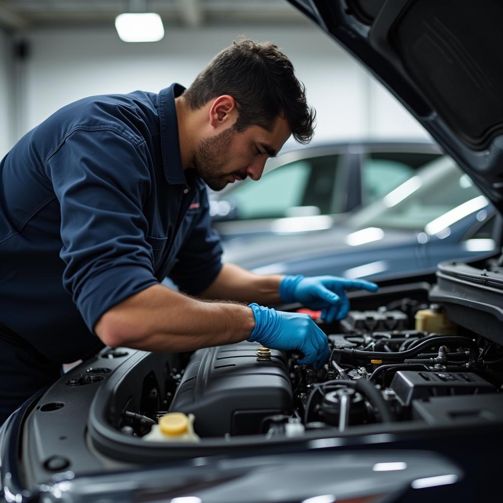 Mechanic inspecting a car for affordable maintenance