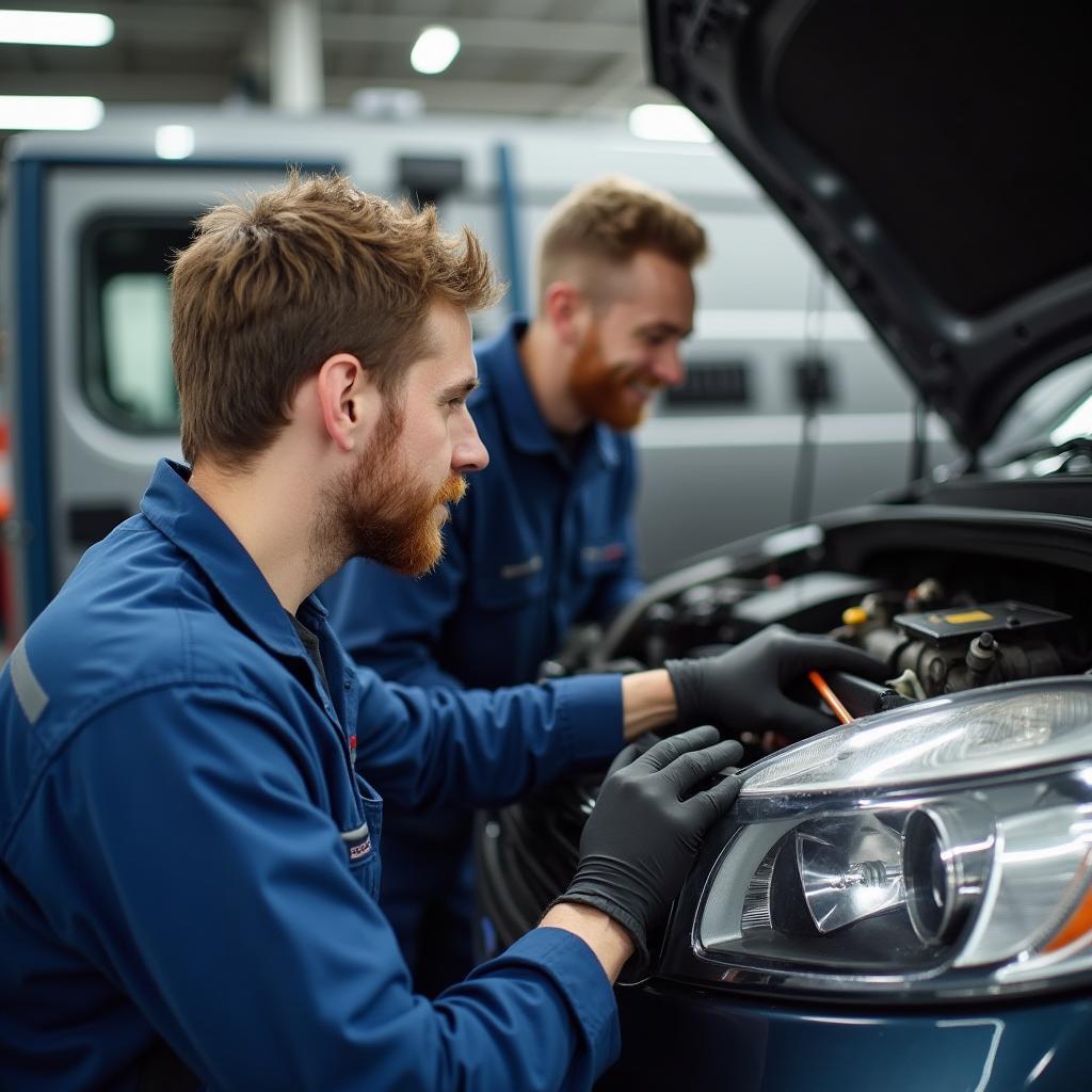 Mechanic inspecting a car in Frankton