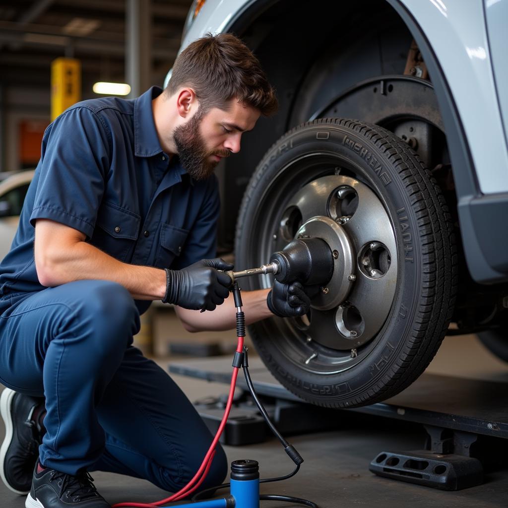 Raleigh mechanic inspecting a car transmission