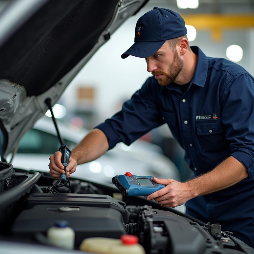 AG Auto Services Mechanic Inspecting a Car