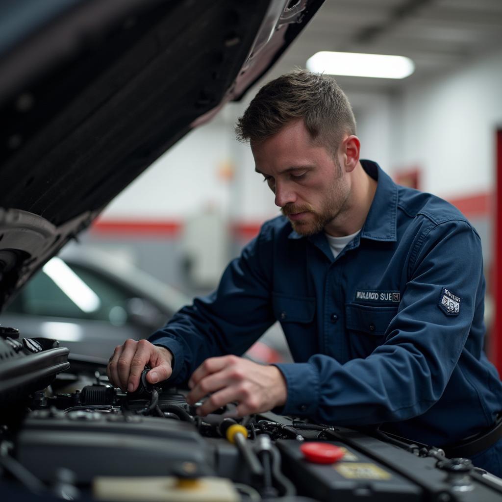 Skilled technician working on a car engine