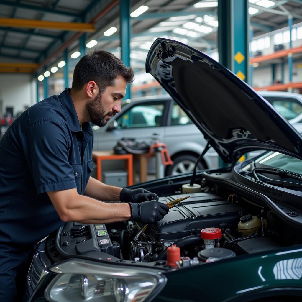 Mechanic inspecting a car engine in Klang