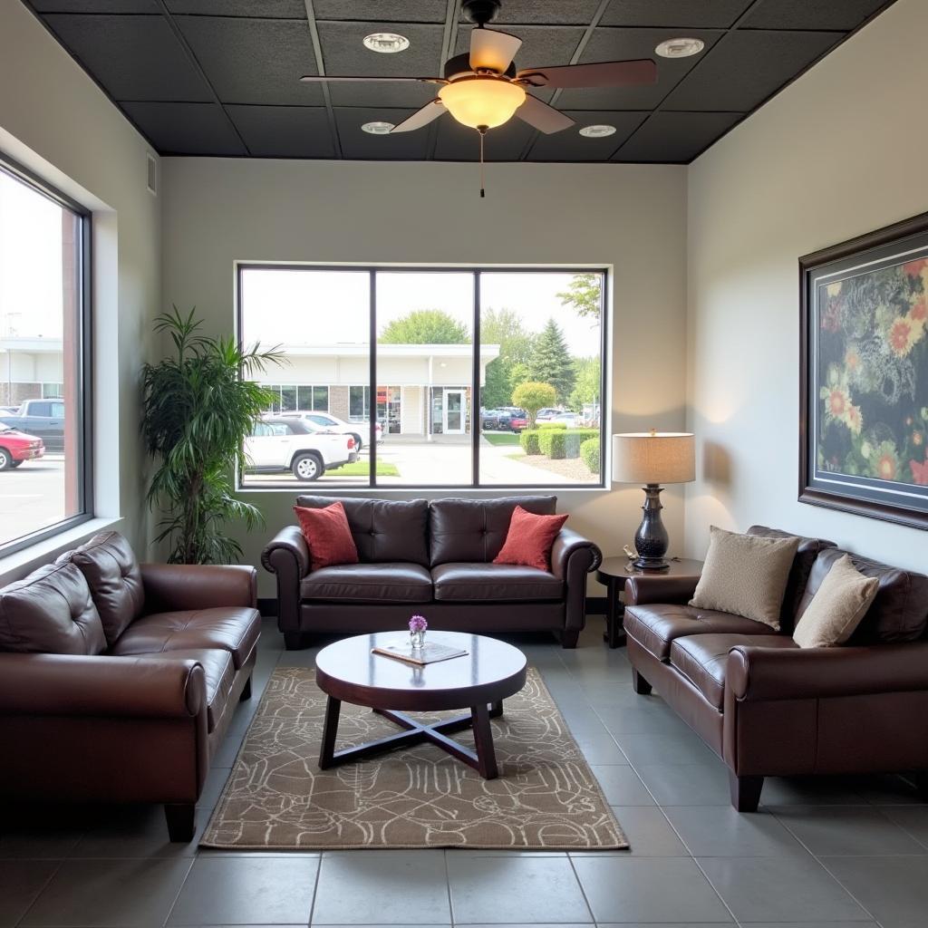 Comfortable and modern waiting area at the Al Serra Auto Plaza service department.