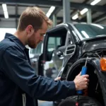 Experienced Mechanic Inspecting an Imported Car in Austin