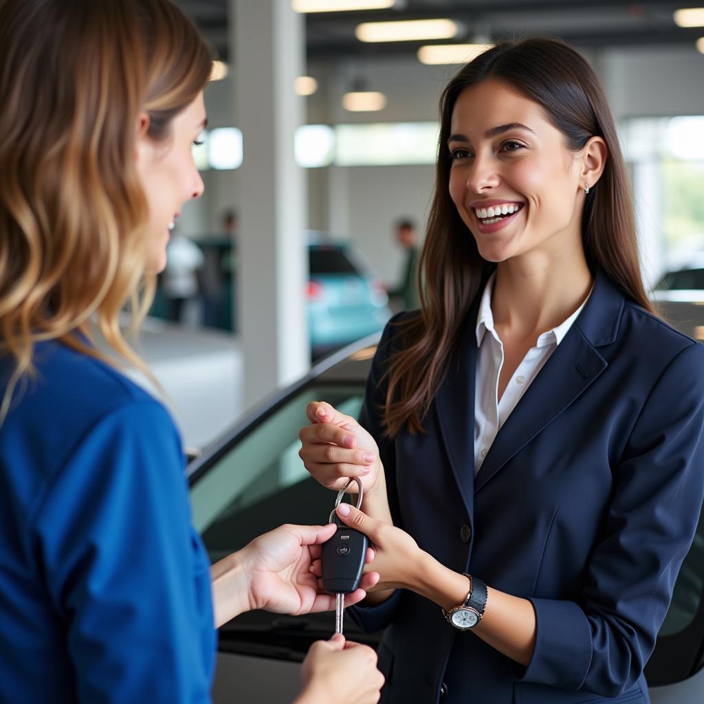 Satisfied customer receiving their car at Allpro Auto Services