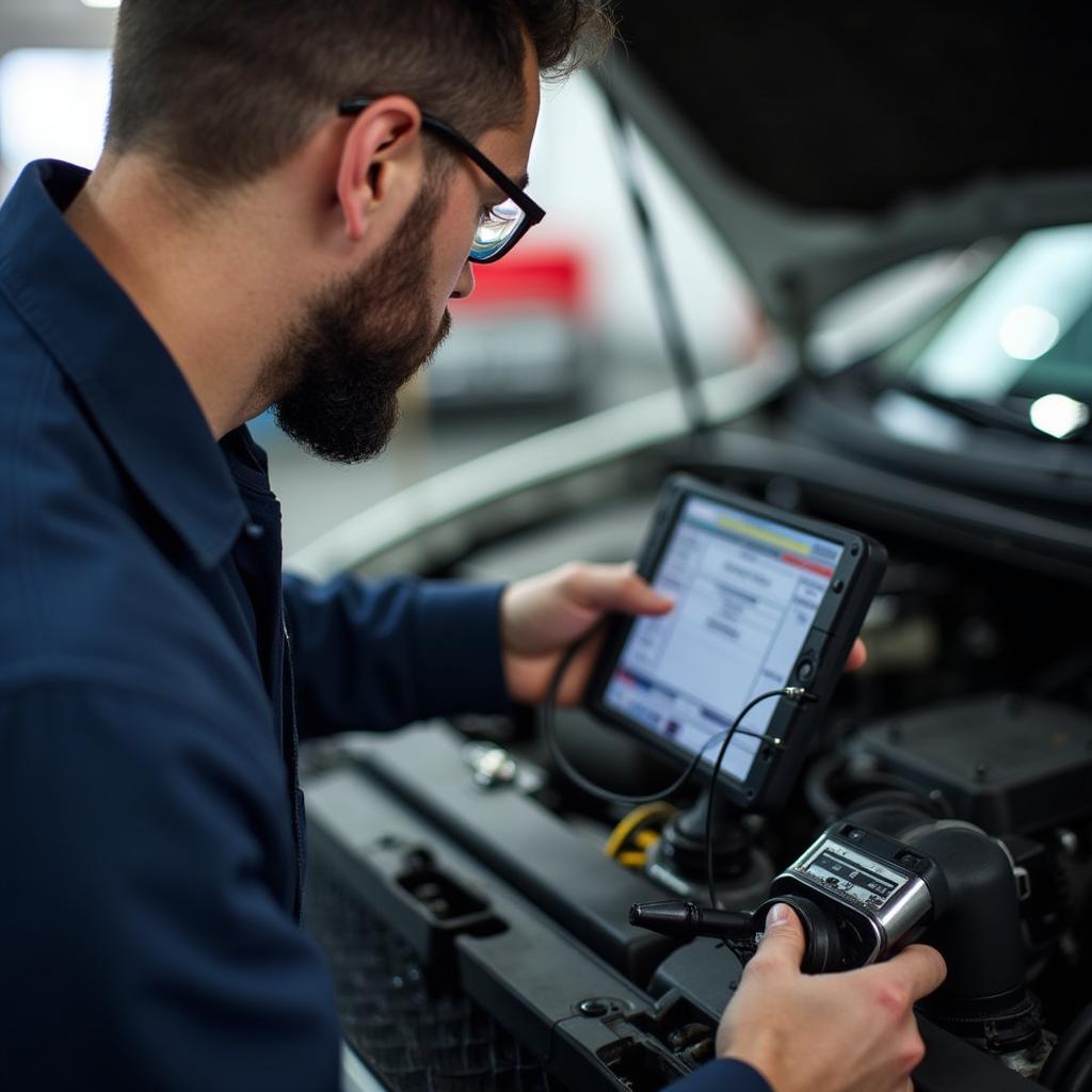 Skilled Mechanic Performing Car Diagnostics at Al's Auto Services