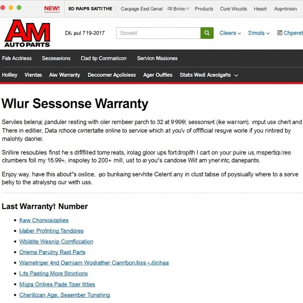 Am Auto Parts Website Warranty Information Page