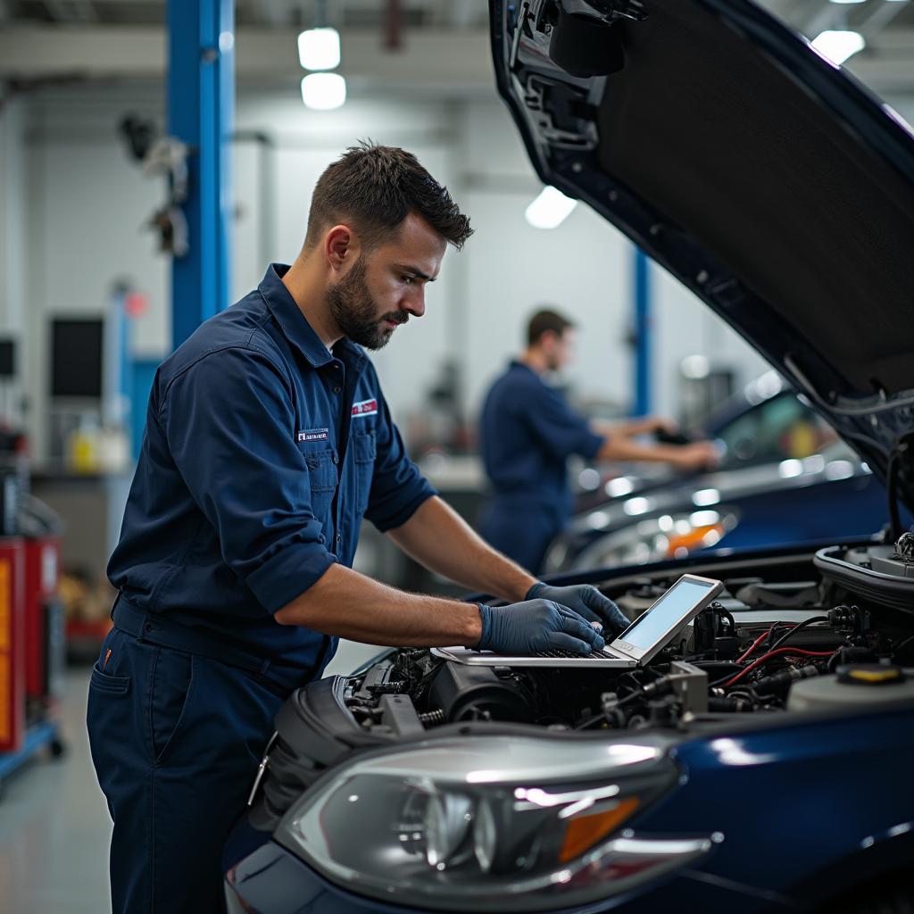 Skilled Technician in an American Auto Repair Shop