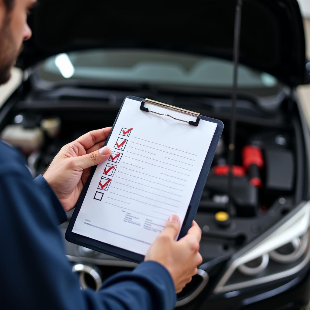 Car maintenance checklist with tools